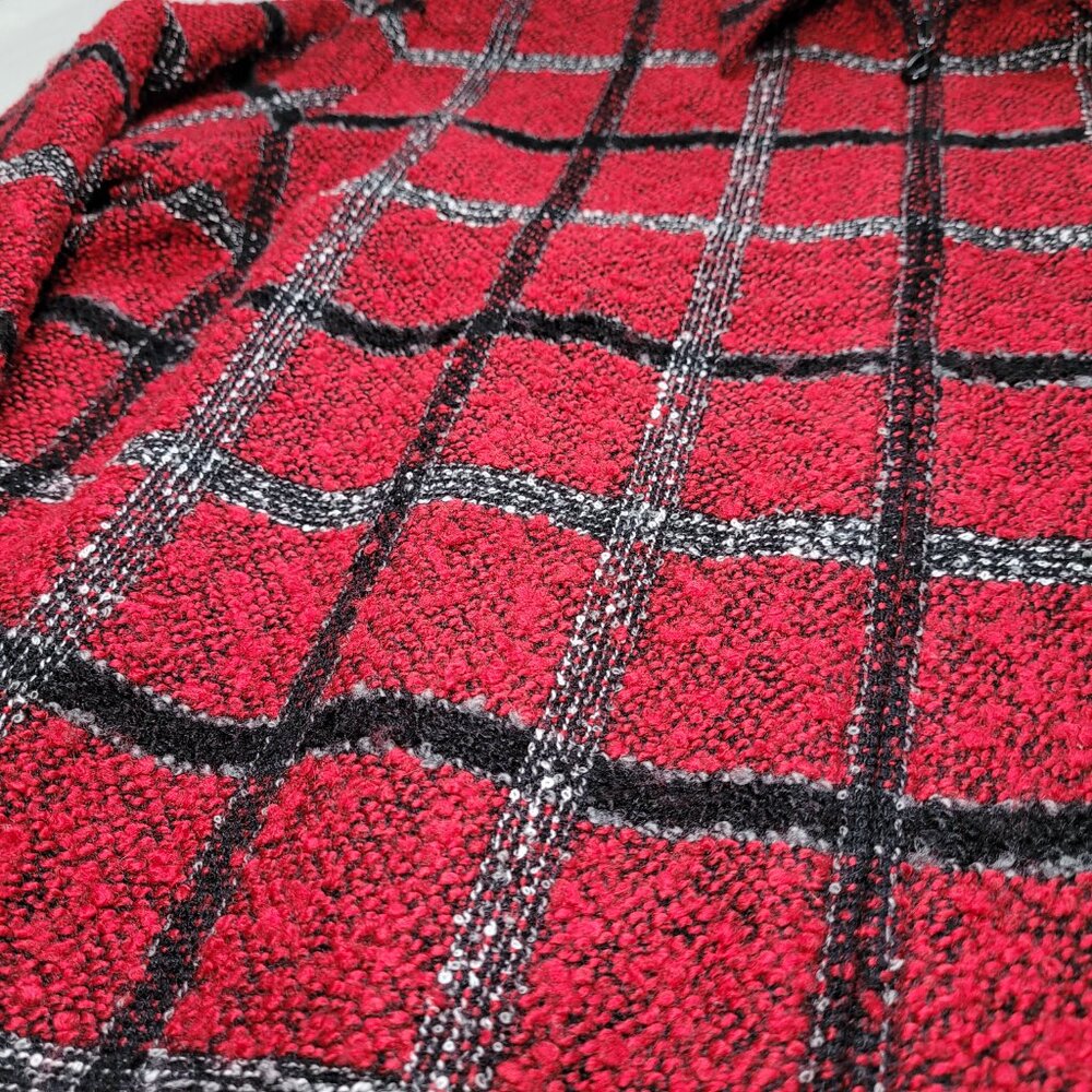 Alfred Dunner Plaid Jacket Vintage Zip Fuzzy Red Black 18 Cottagecore Preppy - Picture 2 of 12